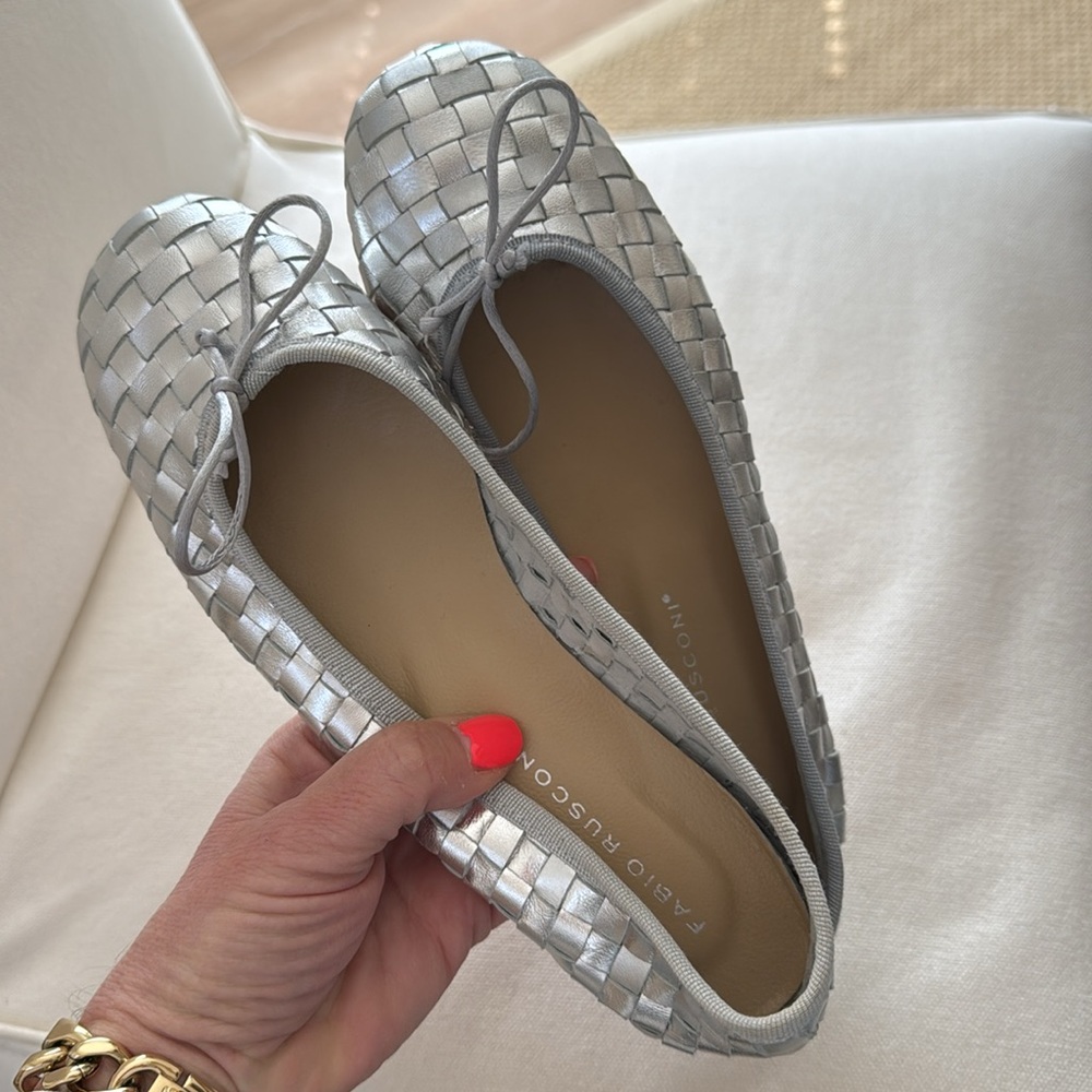 Fabio Rusconi silver woven leather ballet flats tie 37.5 37 1/2 shoes made italy - Picture 11 of 14